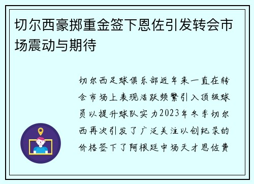 切尔西豪掷重金签下恩佐引发转会市场震动与期待