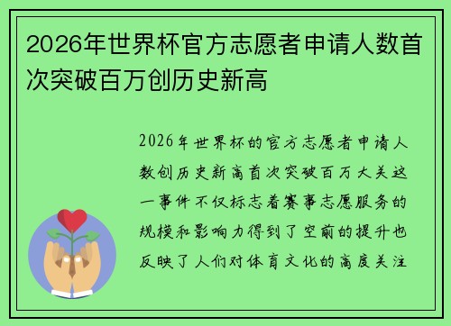 2026年世界杯官方志愿者申请人数首次突破百万创历史新高